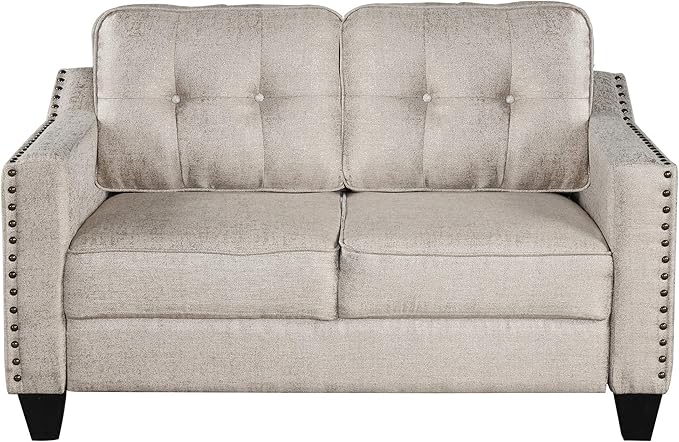 3 Pieses Living Room Sofa Sets Linen Blend Button Tufted Retro Sofa&Couch Include 3 Seaters Couch, Loveseat and Armchair with Waved Armrests and Nailhead Decor for Home Apartment Office