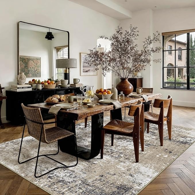 6x9 Abstract Area Rug Brown Washable Modern Neutral Living Room Carpet Non Slip - Image 2
