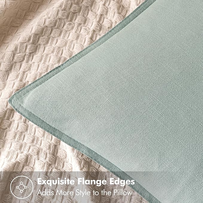 MIULEE Decorative Linen Pillow Covers 20x20 Inch Aqua Green ​Boho Farmhouse​ - Image 2
