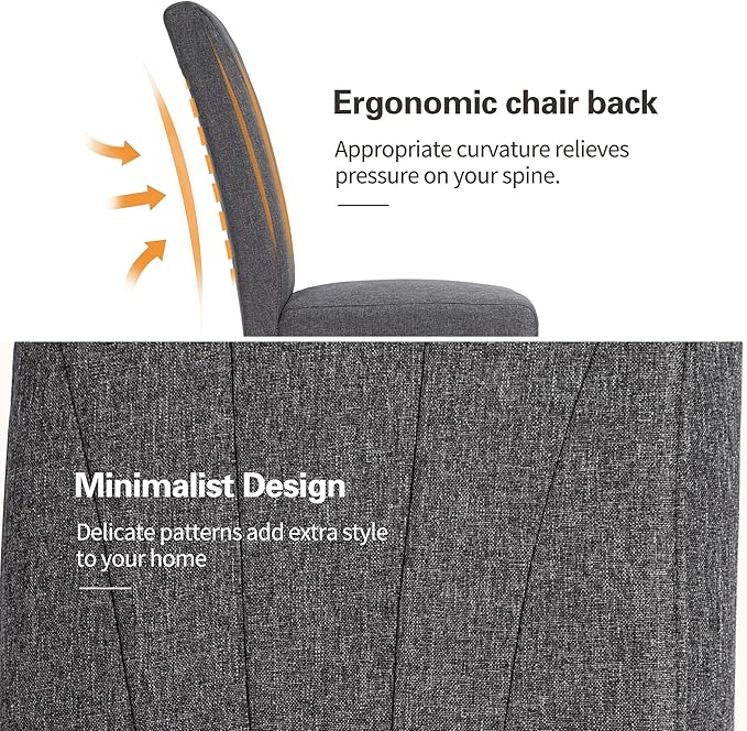 VECELO Upholstered Dining Chairs Set of 2, Modern Fabric and High Back & Solid Wood Legs, Parsons for Kitchen/Living Room- Dark Gray