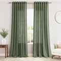 Nanspring Olive Green Linen Sheer Curtains by Nanspring