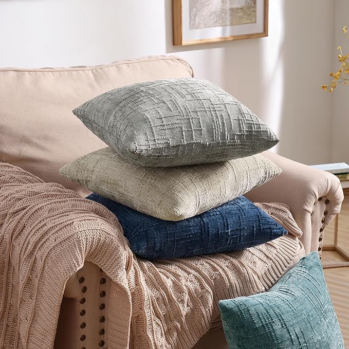 decorUhome Neutral Grey Chenille Throw Pillow Covers 12x20 Set of 2 Textured - Image 6