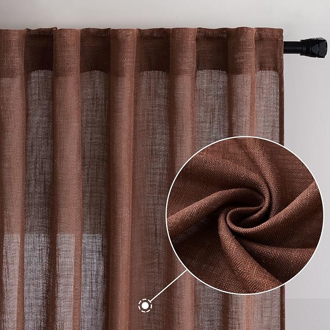 MIULEE Chocolate Brown Linen Curtains 90 Inch Long - Image 2