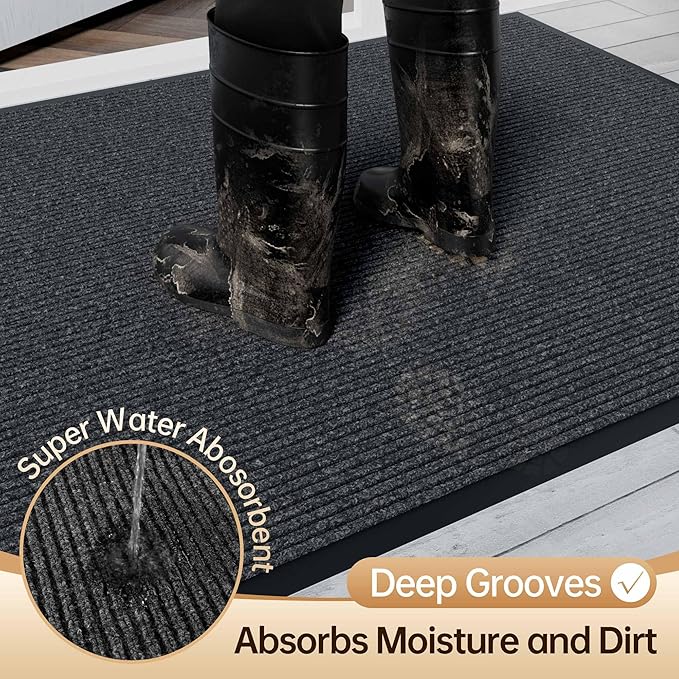 Amyracel Front Door Mat Indoor Outdoor Entrance, 24" x 48" All-Season Waterproof Heavy Duty Doormat for Outside Entry, Stain and Fade Resistant, Low Profile, Easy Clean Patio Entryway Mat