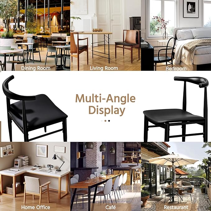 Yaheetech Dining Chairs Set of 4 Mid Century Modern Leather Dining Room Chairs with Armless Backrest & Metal Legs for Kitchen, Living Room, Black