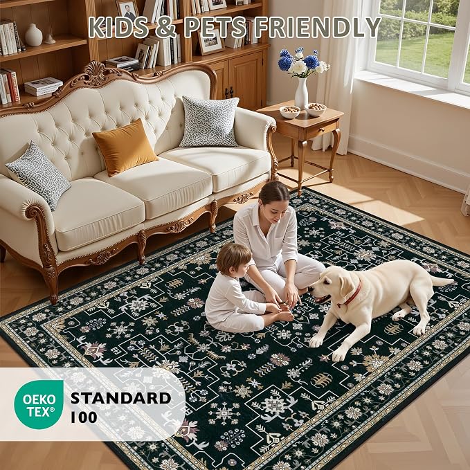 8x10 Area Rugs for Living Room: Washable Rug Soft Vintage Boho Medallion Carpet - Image 8