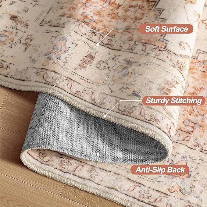 Tangsoo 2x5 Washable Runner Rug for Hallways, Non Slip Vintage Runner, Soft Low Pile Long, Print Distressed Brick Red Carpet Runners for Kitchen Bedroom Entryway Bathroom Living Room