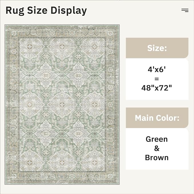4x6 Area Rugs for Living Room, Vintage Washable Rugs for Dining Room, Home - Image 5