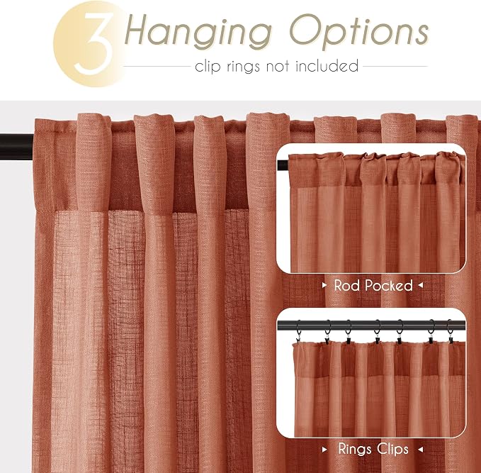 92 inch Linen Terracotta Curtains 2 Panels - Image 2