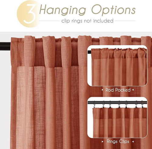 120 inch Linen Terracotta Curtains 2 Panels - Image 2