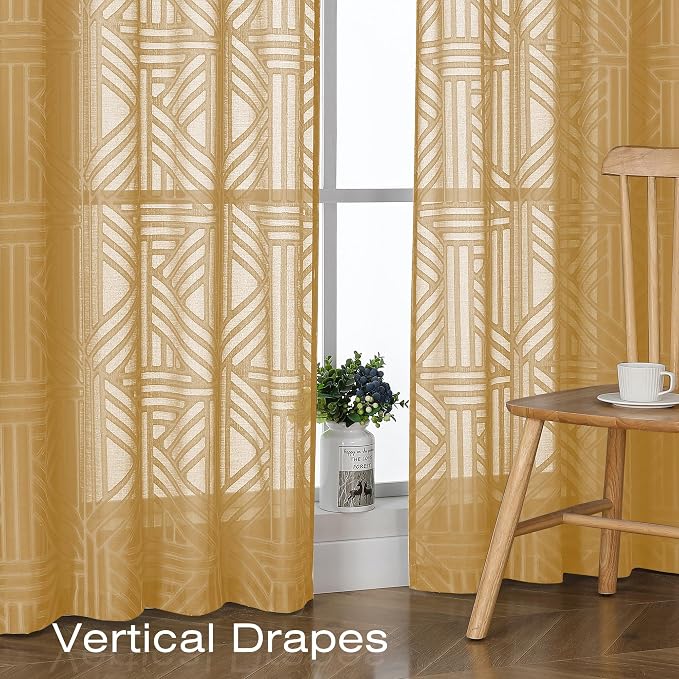 Simplebrand Semi Sheer Gold Curtains 30 Inch Length 2 Panels, Geometric - Image 6