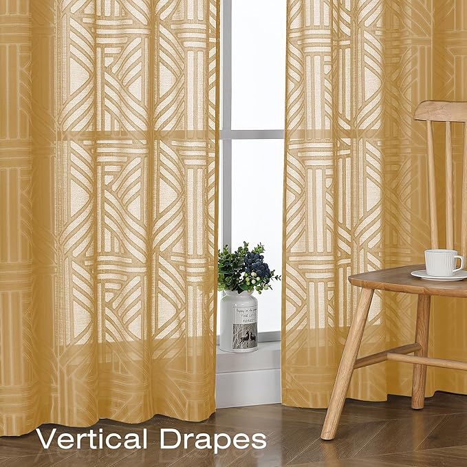 Simplebrand Gold Semi Sheer Curtains 63 Inch Length 2 Panels, Light Filtering - Image 5