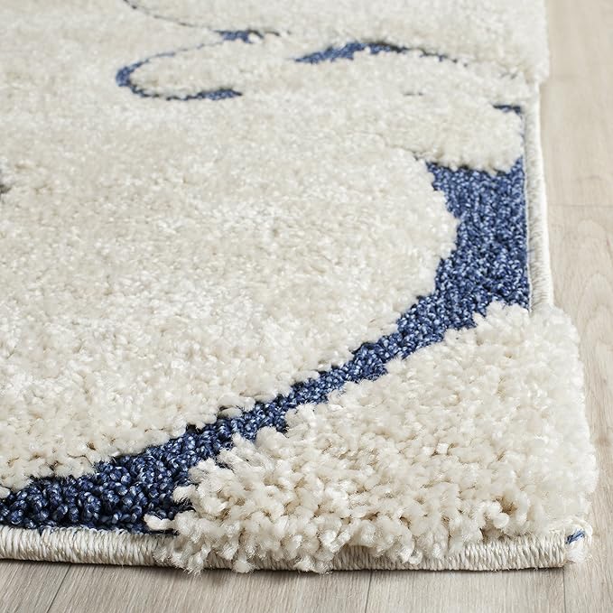 SAFAVIEH Area Rug 8x10 - Florida Shag Collection - Large - Cream & Blue, Scroll Design, Non-Shedding & Easy Cleaning, Plush Thick Pile, Ideal for Living Room, Bedroom, Dining Space (SG455-1165)