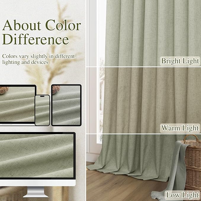 Guken 100% Blackout Linen Curtains 112 Inch Wide by 52 Inch 2 Panels Set - Image 7