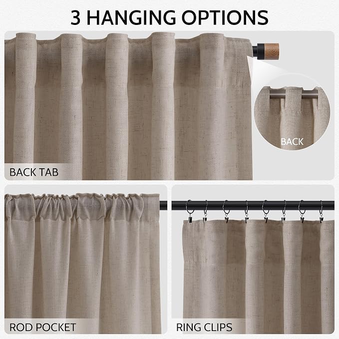 Nanspring Ecru Linen Curtains 96 Inches Long - Image 2