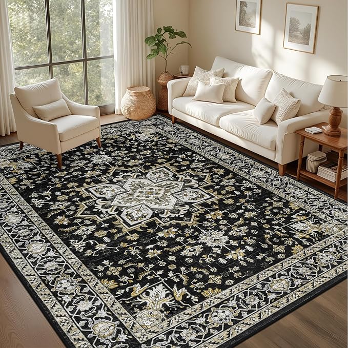 6x9 Area Rugs Living Room Rug: Washable Vintage Boho Medallion Rug No Slip by EXPEDIX