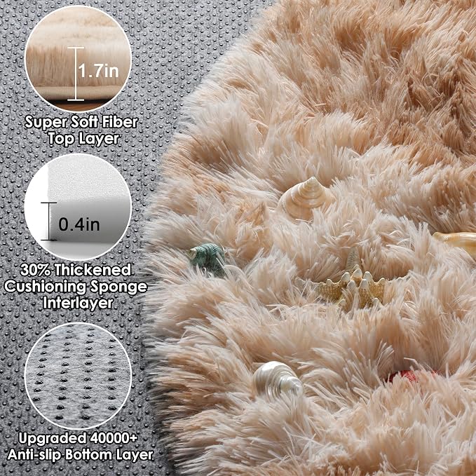 ONASAR Tie-Dye Beige Round Area Rug 4ft, Soft Bedroom Circle Rugs Floor Mats - Image 2