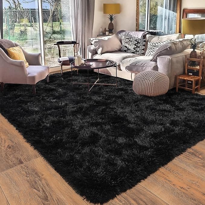 Black Rug for Bedroom, Soft Shaggy Modern Shag 4x6 Area Rugs for Living Room by Quntue