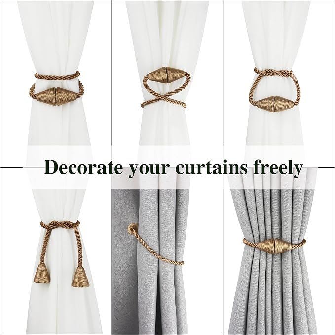 4 Pack Magnetic Curtain Tiebacks Rope Modern Handmade Curtain Tie Backs - Image 5