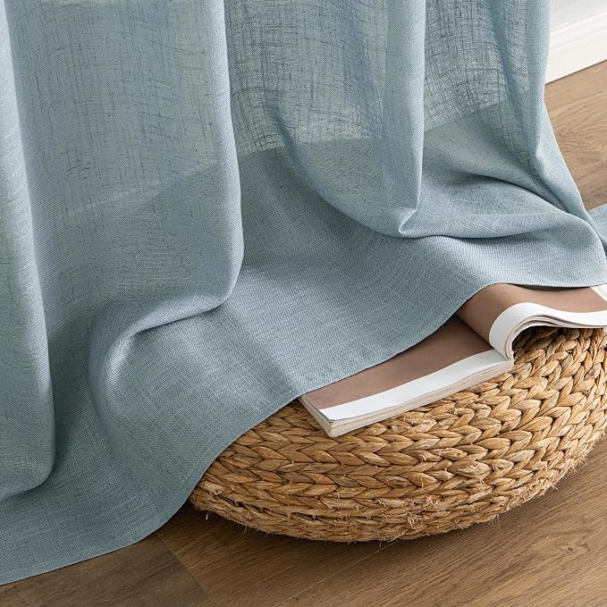 MIULEE Dusty Blue Linen Curtains 54 Inch Length 2 Panels - Image 7