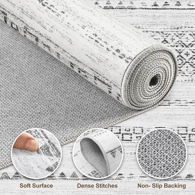 Nakagishi 5x8 Area Rugs Living Room: Washable Boho Large Neutral Soft Farmhouse - Image 3