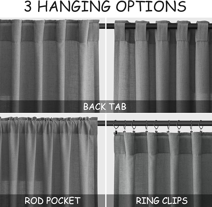 Extra Long Dark Grey Linen Curtains 2 Panels 102 Inches Long - Image 2