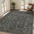 9X12 Area Rugs Machine Washable Rugs for Living Room, Vintage Boho Large Rugs for Bedroom Dining Room, Non Slip Indoor Soft Distressed Lightweight Thin Low Pile Carpet, Black