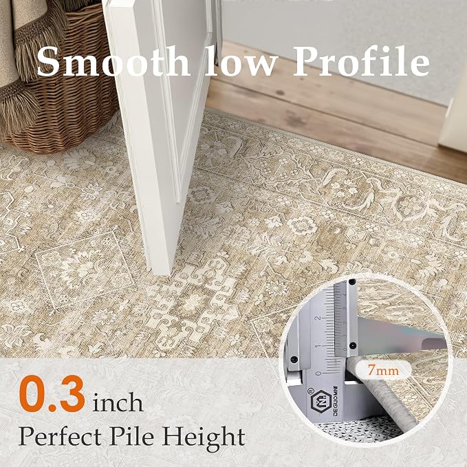 2x8 Washable Runner Rug for Hallway Kitchen Vintage Beige Non Slip Low Pile - Image 5