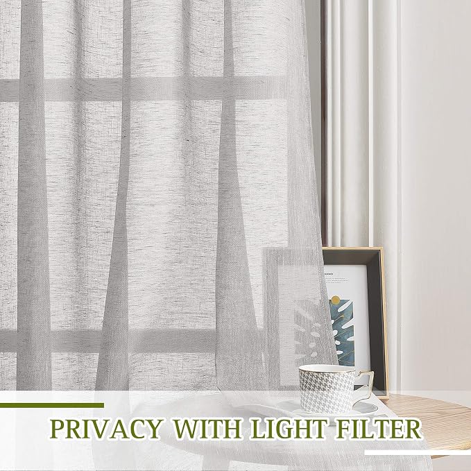 NICETOWN Linen Textured Semi Sheer Curtains 63 inches Length, Eyelet Top - Image 3