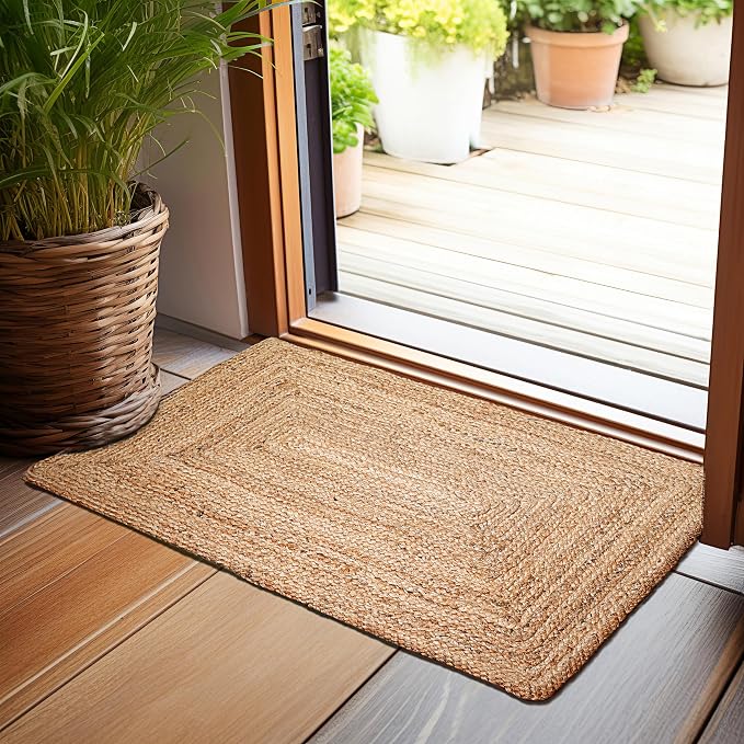 Hausattire Hand Woven Jute Braided Rug, Reversible Boho Entry Area Rugs by Hausattire