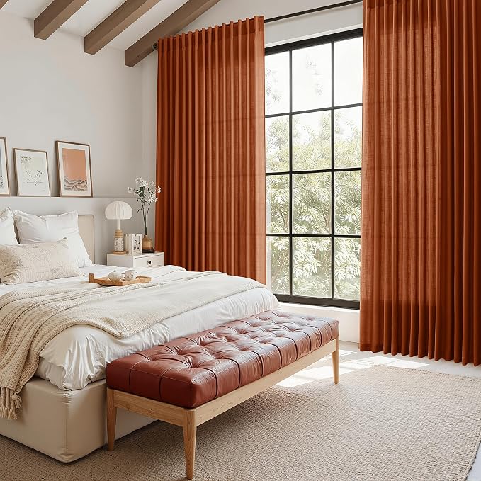 Nanspring Terracotta Long Linen Curtains 102 Inches Long 2 Panel Set Back Tab - Image 7