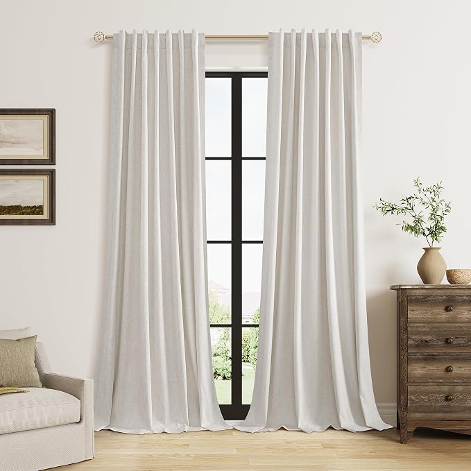 Guken Light Beige Linen 100% Blackout Curtains 96 Inches Long Floor to Ceiling by Guken