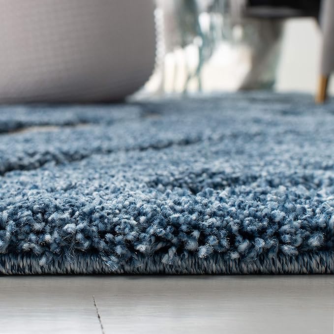 SAFAVIEH Florida Shag Collection Accent Rug - 4' x 6', Light Blue & Cream, Scroll, Non-Shedding & Easy Care, 1.2-inch Thick Ideal for High Traffic Areas in Entryway, Living Room, Bedroom (SG455-6011)