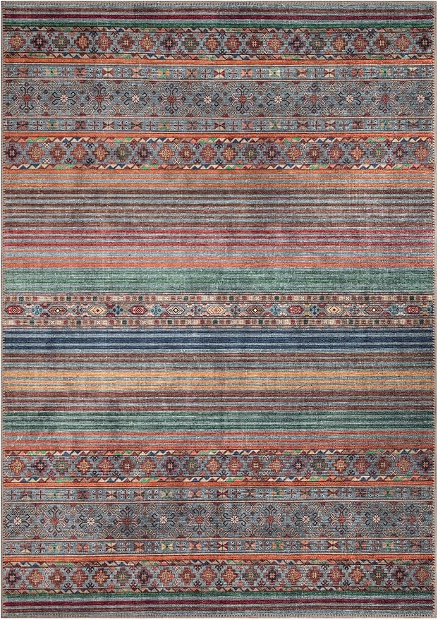 Keen Home Design 8x10 Rug - Machine Washable Area Rug with Non-Slip Backing, Ideal for Living Room, Dining Room, Bedroom - Vintage, Easy Clean, Durable, Low Pile Rug - (8' x 10')