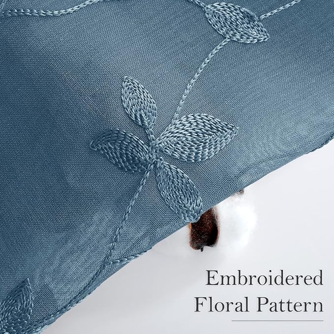 HOMEIDEAS Cyan Blue Sheer Curtains 52 X 84 Inches Length 2 Panels Embroidered - Image 2