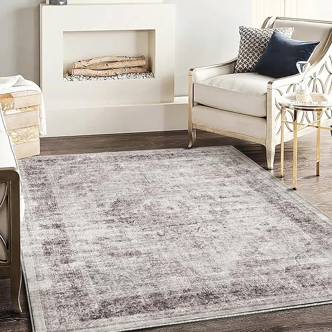 Washable Area Rug 4'x6' Floral red Traditional Floor Cover Foldable Thin Rugs Retro Kitchen Indoor Distressed Non Slip Carpet Floral Print Mat Bedroom Living Room