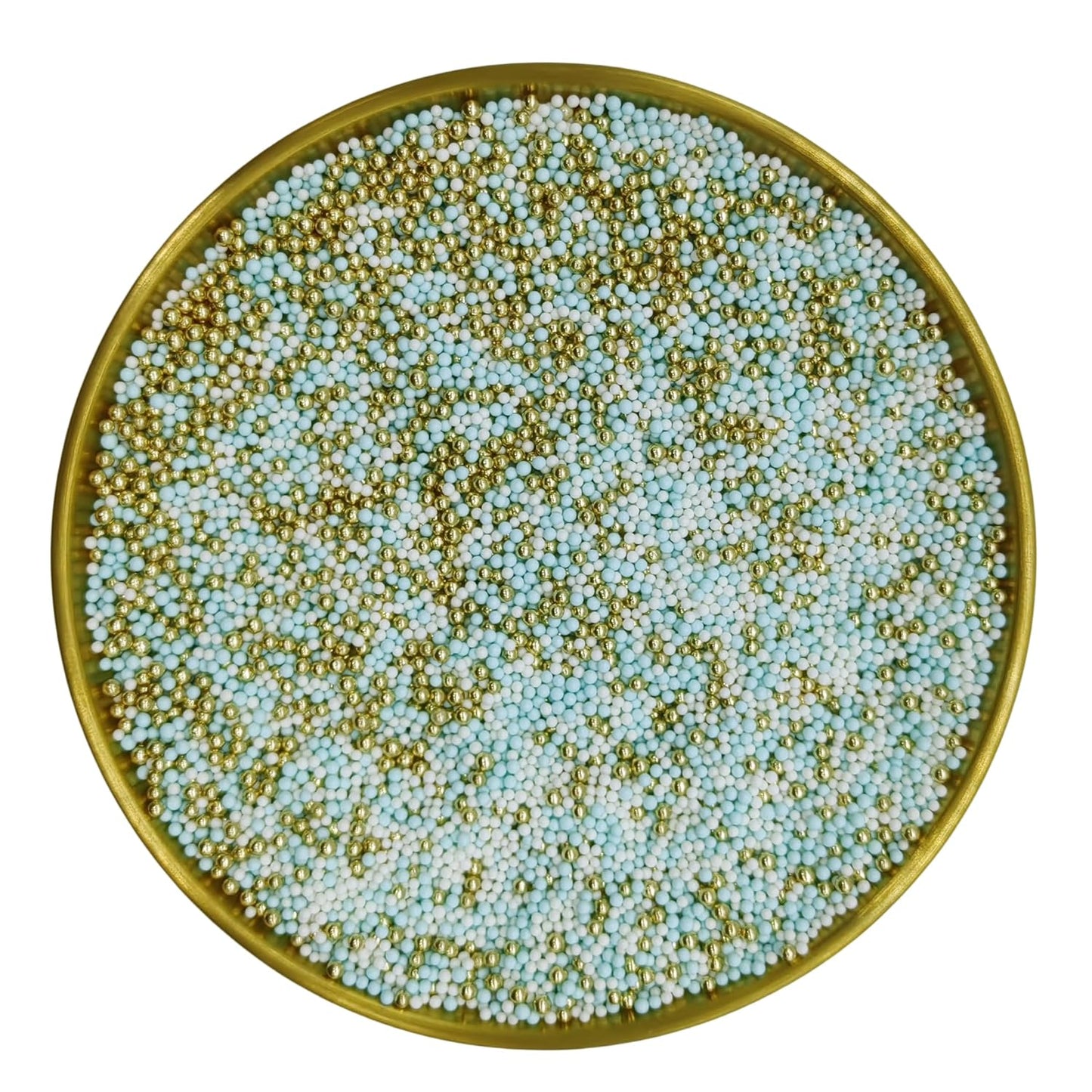 Edible Blue & White & Super Gold Pearl Sugar Sprinkles Candy 2mm Mini Pearls Cake Decorations Cupcake Toppers Cookie Decorating Perfect for Wedding Party Valentine Halloween Christmas Supplies 3OZ