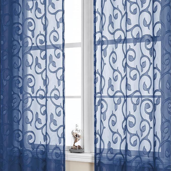 OWENIE Furman Sheer White Curtains 45 Inch Length 2 Panels Set - Image 3