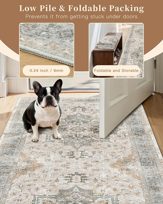 Madane Washable Area Rug 2x3, Small Entryway Rug Non-Slip Vintage Door Mat - Image 6
