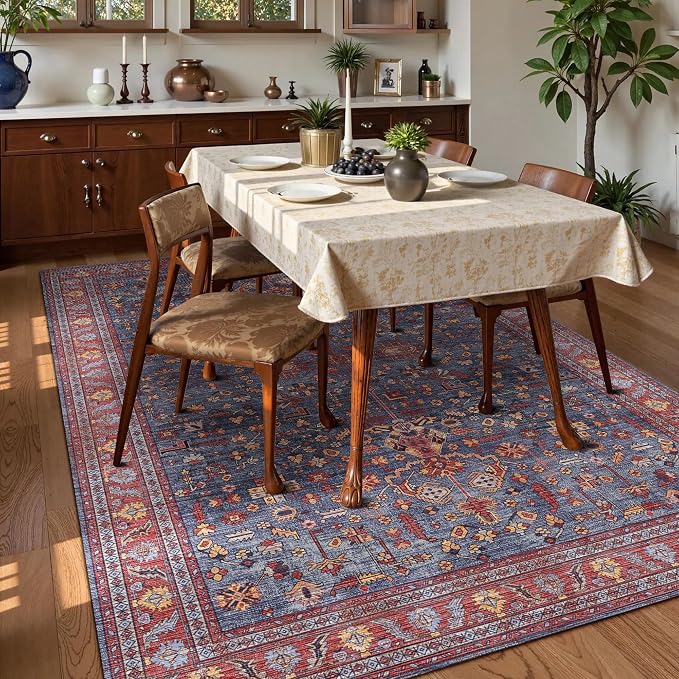 Washable Area Rug 6' x 9' Vintage Traditional Persian Mat - Image 3