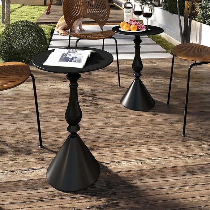 Benkyo Living Room Side Tables Set of 2 Black Round Small End Tables livingroom Sofa End Tables Set of 2 Metal Nightstands Morden Side Table for Bedroom，Black