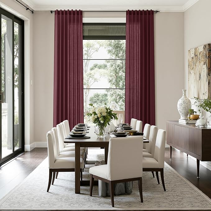 Nanspring Burgundy Linen Curtains 132 Inch Length - Image 8