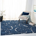 SAFAVIEH Florida Shag Collection Area Rug - 6'7" Square, Dark Blue & Cream, Scroll Design, Non-Shedding & Easy Care, 1.2-inch Thick Ideal for High Traffic Areas in Living Room, Bedroom (SG455-6511)