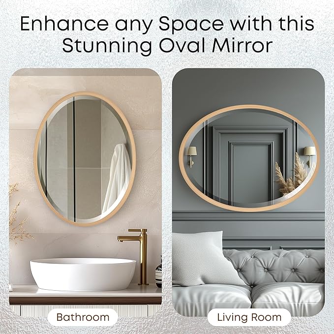 OVALCREST - Oval Wooden Beveled Wall Mirror for Home Decor, Bathroom, Vanity, Bedroom, Living Room, Hallway - London Style (Gold Paint) 19.1 x 25.1