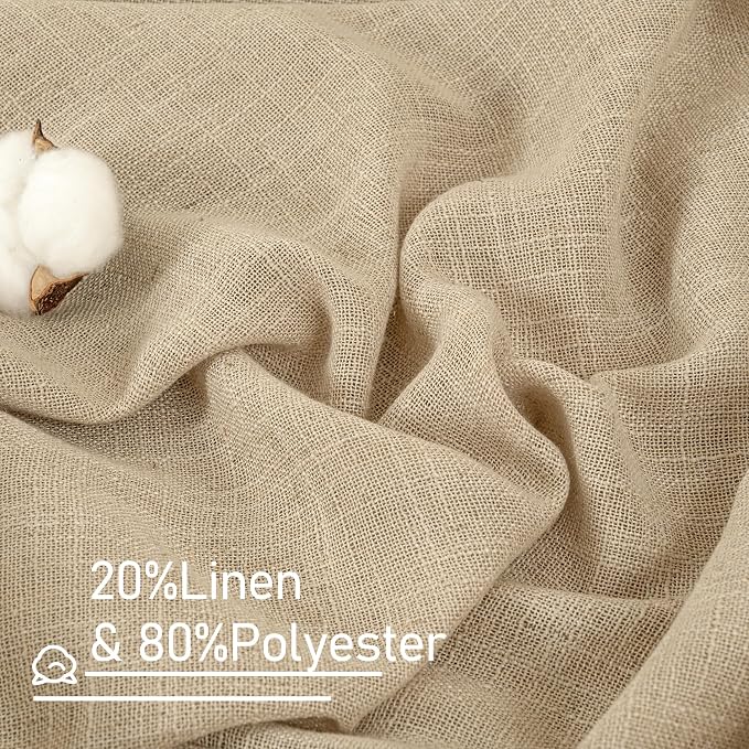 LAMIT Brown Linen Cafe Curtains 30 Inch Length, Semi Sheer Light Filtering - Image 2
