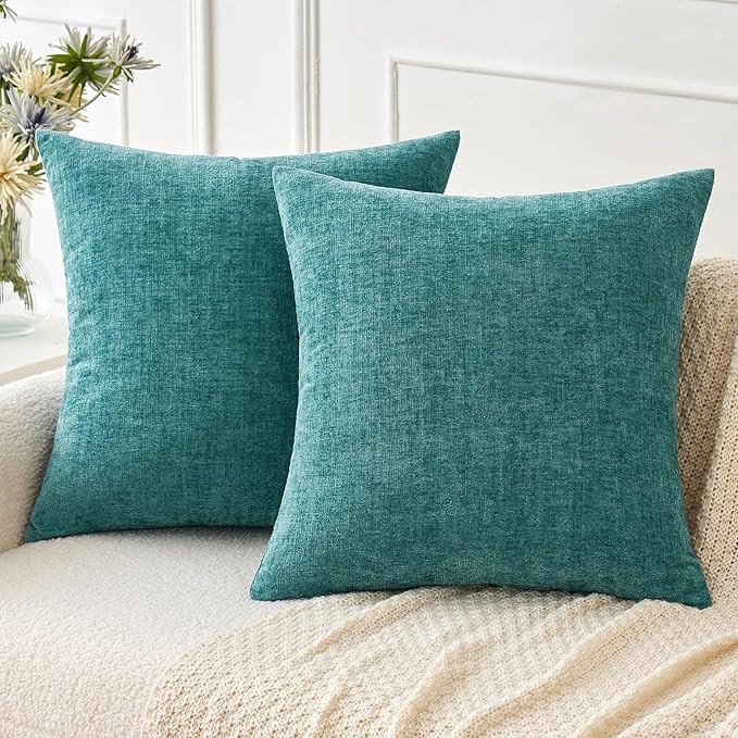 MIULEE Pack of 2 Teal Throw Pillow Covers 16x16 Inch Soft Chenille Pillow Covers by MIULEE