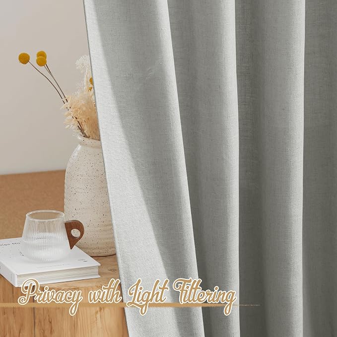 NICETOWN Linen Gray Curtains for Bedroom, Rod Pocket & Back Tab Flax Linen - Image 3