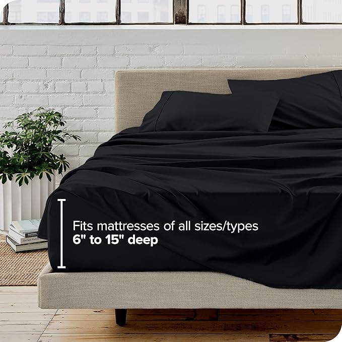 Bare Home Short Queen Sheet Set - 1800 Ultra-Soft Microfiber - Double Brushed - Deep Pockets - Easy Fit - 4 Piece Set - Bed Sheets (Short Queen, Black)