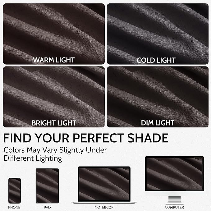 Nanspring Cocoa Coffee Linen Blend Light Filtering Back Tab Curtains 108 Inches - Image 4