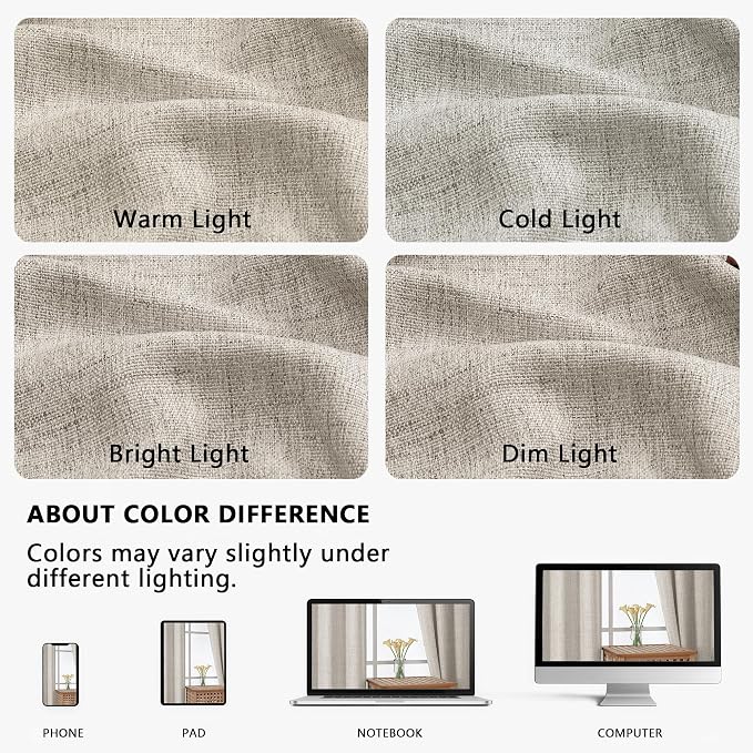 OVZME Valance for Windows, Light Filtering Faux Linen Textured Small Kitchen - Image 8
